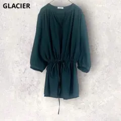 グラシア　ダークグリーン　長袖ブラウス　チュニック　L シンプル　無地　透け感