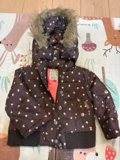 ブラウン ハート柄 ダウンコート 80サイズ暖か