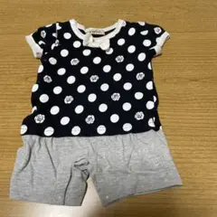 ドット柄バラプリントロンパース