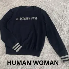 ヒューマンウーマン　ネイビー　薄手　セーター　ニット　コットン　ロゴ