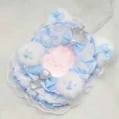 水色 レース リボン 白猫 硬質カードケース レースデコ B8 縦入れ