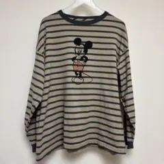 別注Mickey ボーダープリントロングスリーブTシャツ　ミッキー　ディズニー