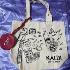 【KALDI】カルディ トートバッグ コットン生地 ＆ 赤のコインポーチ付き