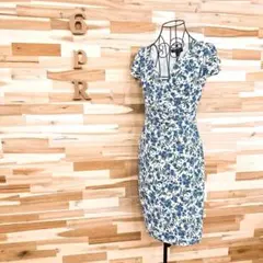 【ローレンラルフローレン】フラワー カシュクール ワンピース 花柄 総柄 青×緑