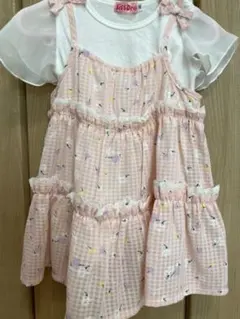 ワンピース　花柄　リボン　重ね着風　キスドロップ