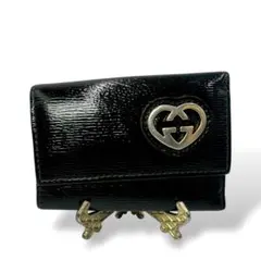 グッチ　6連キーケース　パテントレザー　ブラック　ハート　GG