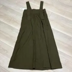 カーキ色 ノースリーブ ロングワンピース ジャンパースカート フリーサイズ