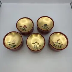 山中漆器　金沢金箔　小吸物椀　五草花　５客セット　Y【7】のサムネイル