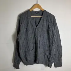 【vintage】ケーブル編み ニットカーディガン グレー LLサイズ 古着