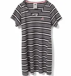 【アディダス】ボーダー Tシャツ スポーツウェア 半袖 M ランニン速乾