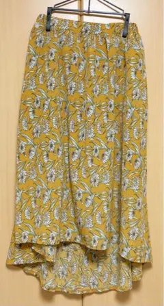 レトロ 花柄 ロングスカート マスタードイエロー 黄色 F