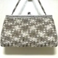 【美品】和装ビーズ（部分）バッグ　がま口バッグ　やや大きめ　レトロ