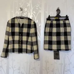 【美品】ROPE ロペスーツ　黒　アイボリー　チェック　金ボタン　ロペジャイロ