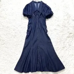 RESEXXY ギャザーデザインマーメイドワンピース デニム ロング インディゴ