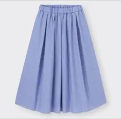 タック　フレア　ミディスカート　ストライプ　M ブルー　　GU