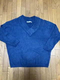 ZARA ネイビー リブ編み Vネックセーター