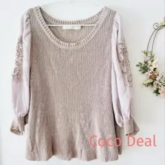 COCO DEAL 花刺繍 シフォン袖 五分袖ニット サイズ2 春ニット