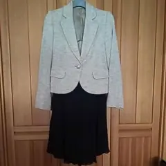 スラブツイード3点セットスーツ（テーラードカラージャケット&2スカート）ベージュ