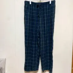 クロフトアンドバロー【XL】イージーパンツ ストレート チェック緑 混紡 部屋着
