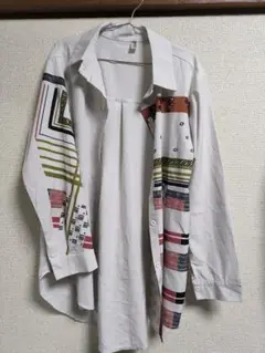 幾何学模様プリント長袖シャツ XL