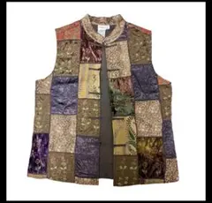 古着 ヴィンテージベスト パッチワーク デザインベスト【M】