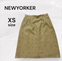 NEWYORKER 刺繍入りスカート ベージュ 麻混 タイトスカート ブラウン
