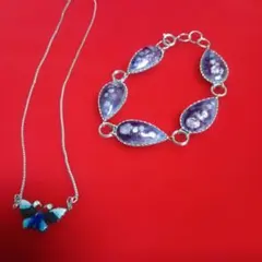 【ジャンク品】七宝焼 蝶モチーフペンダントとパープルブレスレットのセット