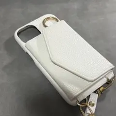 ホワイトレザー スマホケース　カードポケット付き　iphone14