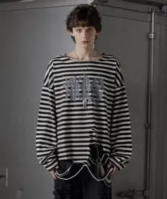 POPUP限定】GRANCY 総柄ラインストーングラフィックロンT ボーダーМ
