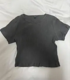 UNIQLO リブTシャツ 半袖 シンプル カーキグレー トップス