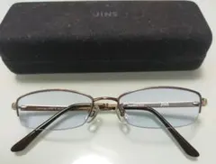 【希少：ハーフリム&ブルーレンズ】JINS シルバーフレーム メガネ