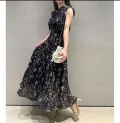 【美品】Sustainableフリルプリントワンピース SNIDEL