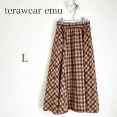 スカート　ロング　チェック　ブラウン　ウエストゴム入り　terawear emu