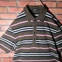 バーバリーブラックレーベル 半袖ポロシャツ ボーダー ロゴ刺繍 3 L相当