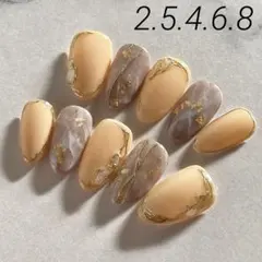 オレンジ&グレー ニュアンス マーブル ネイルチップ