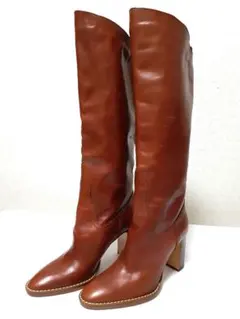 ザラZARA 未使用タグ付きロングブーツ37~ブラウンレザーブーツ~