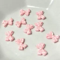 レトロ感　ドット柄リボン　ネイルパーツ　ピンク　10個セット