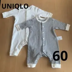 UNIQLフライスカバーオール　白/ストライプ 2枚セット60cm
