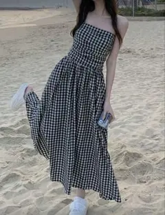 SHEIN ギンガムチェック ストラップレスドレス