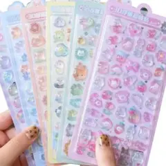 可愛い 3Dレリーフ シール　パステルカラー　シール帳　　軽量　　６枚入り