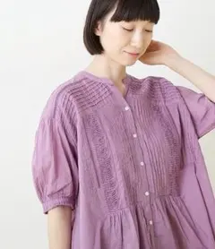LUPILIEN　ピンタックブラウス　プリーツ半袖ブラウス　ピンクのサムネイル