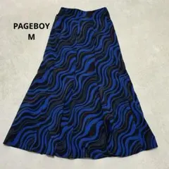 PAGEBOY 波柄 ロングスカート 黒青 M フレアスカート