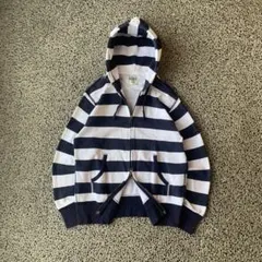 00s OLD UNIQLO ダブルジップスウェットパーカー ボーダー 白紺