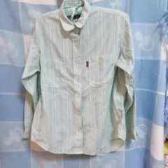 チェックシャツ 長袖 水色 ギンガムチェック 古着 Mサイズ カジュアル