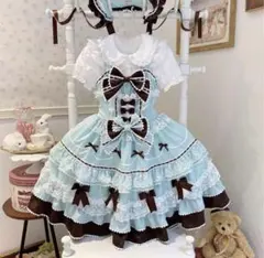 ロリータ ジャンパースカート姫ロリ フリル リボン ドレス チョコミント