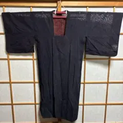 道行コート、紗、黒地 、裏黒と赤ストライプ、透け感、