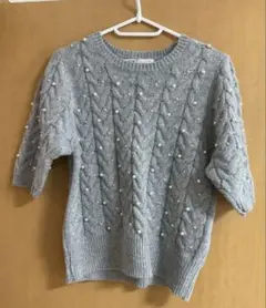ZARA グレー パール付きケーブルニット 半袖