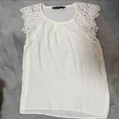 ZARA シアートップス　白　袖レース 半袖