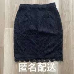 レース膝丈タイトスカート　ネイビー