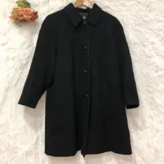 ★アントラシ★ ウール ステンカラーコート 【L】 アルパカ混 日本製 黒